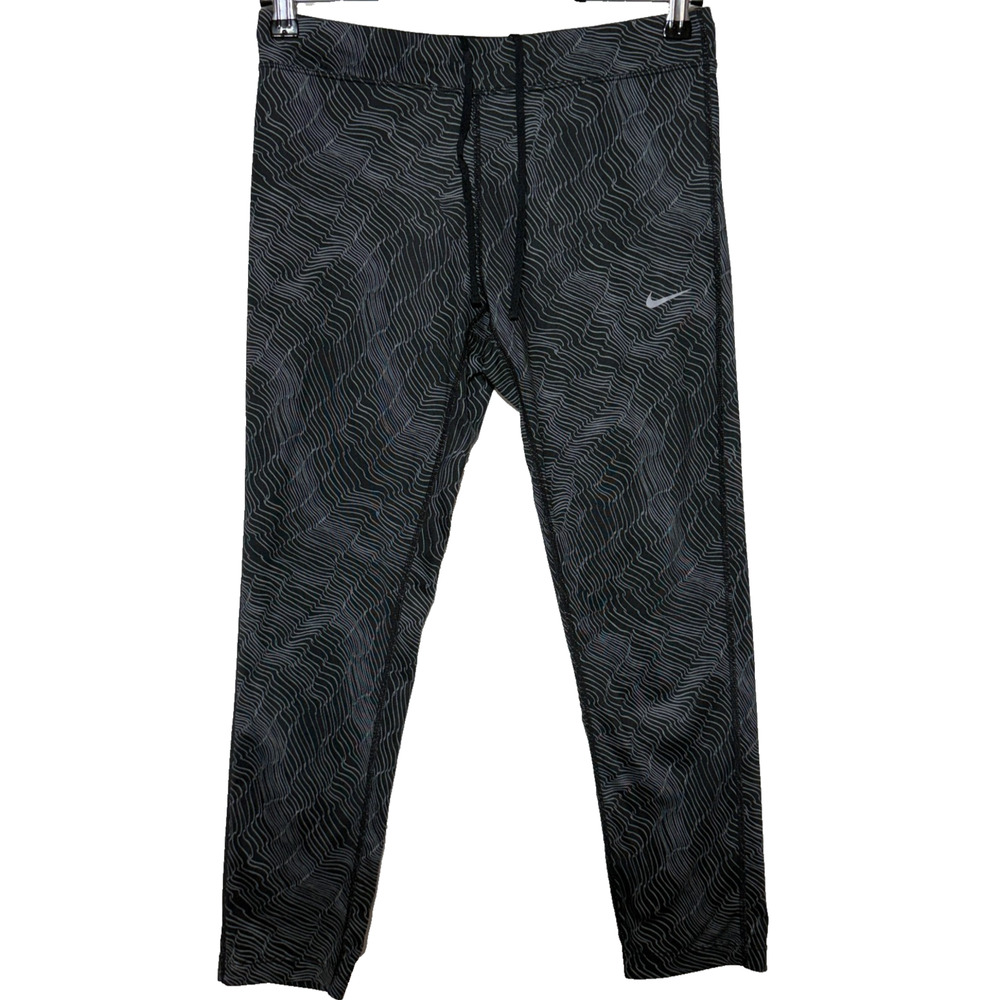 Nike Dri Fit Leggings Womens Medium Black Crop‎ Tight Running Actual 28X24